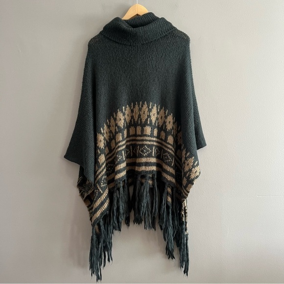 Wooden Ships Sweaters - Wooden Ships Cowl Neck Poncho Sweater Womens Mohair Wool Blend Fringe Black X/S